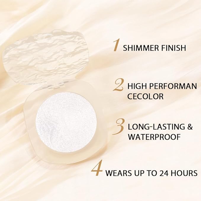 Pearl White Cream Glitter Shimmer Metallic Eyeshadow Palette Makeup, Natural Single Mini Instant Holographic Eyeshadow For Women, Sombras Crema Para Ojos, Talc, Paraben & Cruelty Free