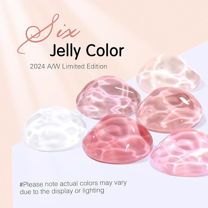 Milky White Jelly Nude Gel Nail Polish Set, 6 Transparent Colors Sheer Pink Gel Nail Kit for Salon and Nail Art DIY at Home