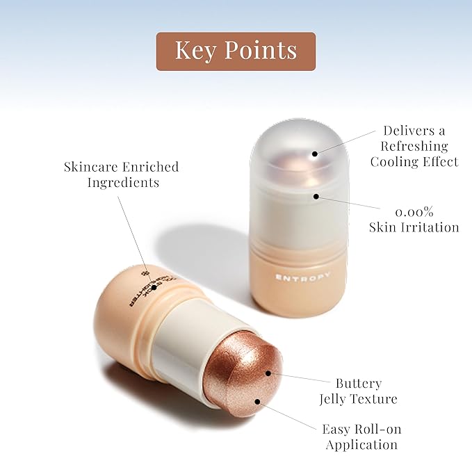 ENTROPY MAKEUP Cool Stick Body Highlighter Golden Hour, 70% Water-Rich Skincare Formula, Jelly Gel Texture, Crystal Silver & Gold Pearl Glow, Lightweight Cooling Hydration, Compact Precise Application