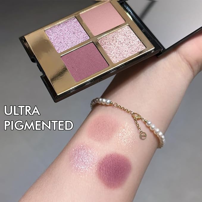 4 Colors Eyeshadow Makeup Palette,Nude Pink Purple Natural Neutral Nude Eye Shadow Palette with Mirror,Long Lasting Naturing-Looking,Waterproof,Travel Size