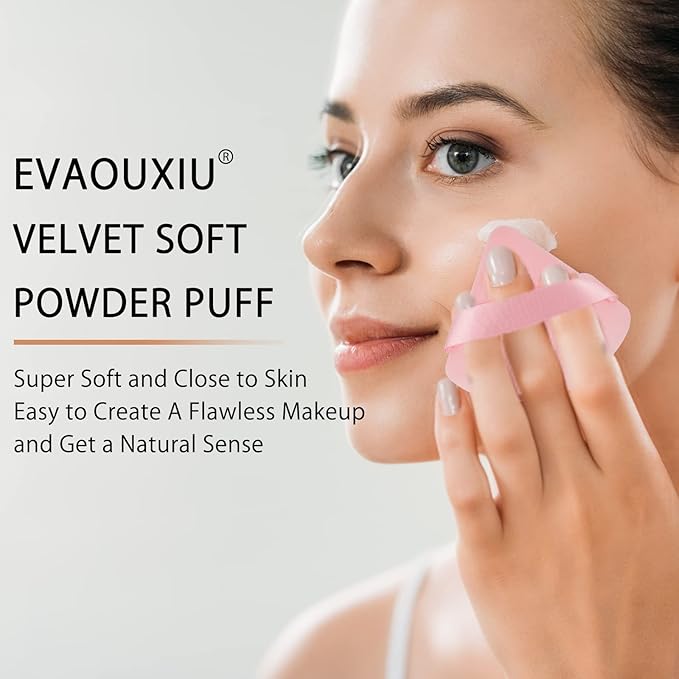 2 Pcs EVAOUXIU Triangle Powder Puff for Face Powder, Soft Plush Setting Powder Puff, Velour Cosmetic Foundation Blender Sponge Beauty Makeup Tools (Pink)