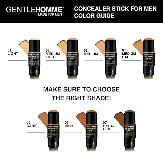 Gentlehomme - Concealer Stick - Men’s 2-in-1 Concealer & Brush - For Blemishes, Dark Circles, Scars, Acne & Uneven Skin Tones - Natural Finish - All Skin Types - Vegan - Extra Rich - 1 Stick