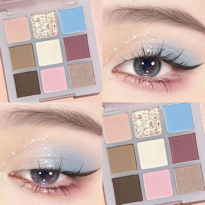 Kayswang 9 colors glitter eyeshadow palette makeup palette matte high pigment color cream texture natural eye shadow powder eye shadow palette in autumn and winter long lasting waterproof (matte pink)