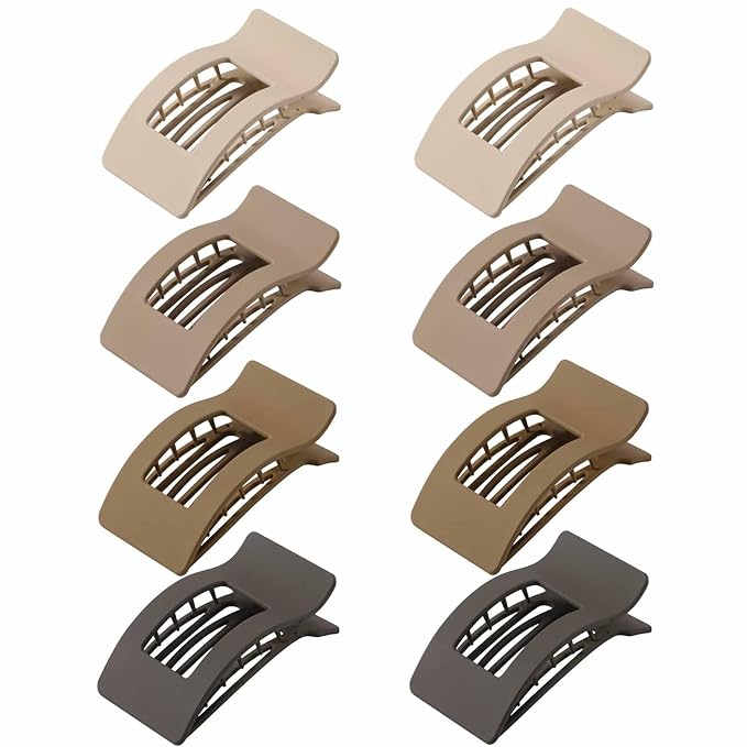 8 Pack French Flat Hair Clips for Women – Large Matte No-Slip Claw Barrettes for Thick & Thin Hair, Strong Hold Styling Accessories (Brown)