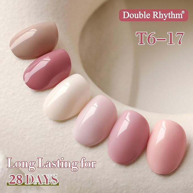 Double Rhythm 6 Pcs 15 ML Gel Polish Set Same Color Same Bottle Soak Off Gel Polish Kit Nail Art Manicure Salon DIY at Home for Women (Light Dark Nude Pink Beige-T6-17)