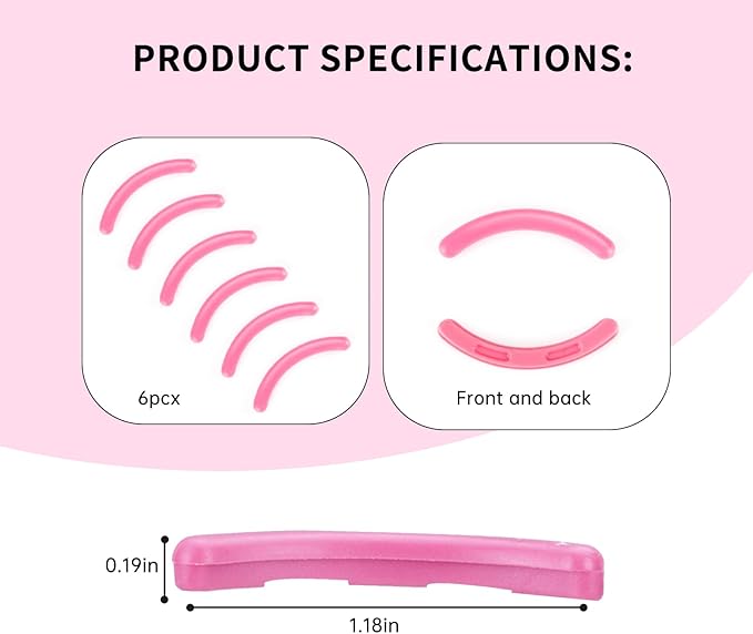 Soft Silicone Rubber Eyelash Curler Refills Compatible with Shiseido, Tweezerman, Revlon, Shu Uemura, Surratt, e.l.f Eyelash Curler for Travel Portable Carry,Cosmetic Accessory,6PCS (Pink)