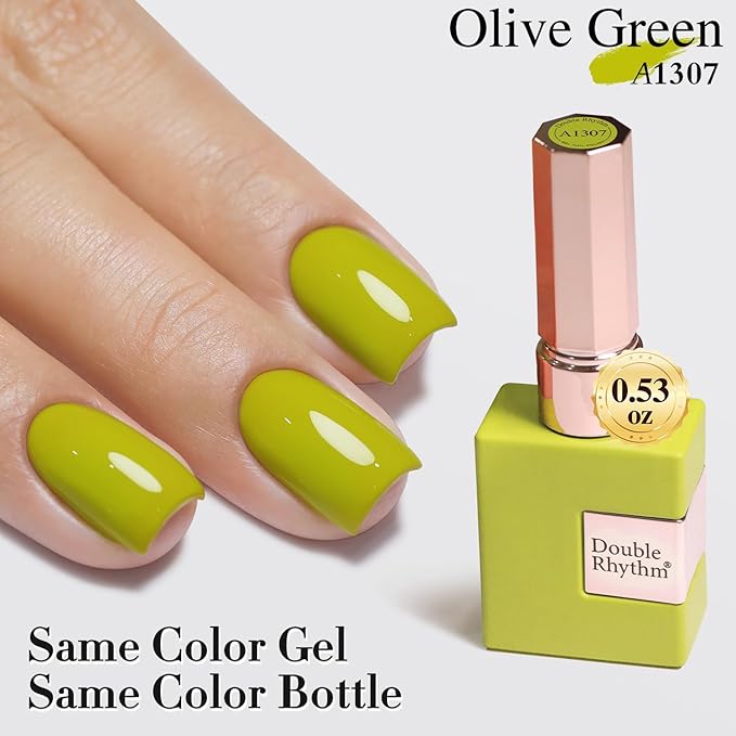 Double Rhythm 15ML Gel Nail Polish Pure Sheer Same Color Same Bottle Soak Off Gel Polish Art Manicure Salon DIY at Home for Women (Olive Green-A1307)