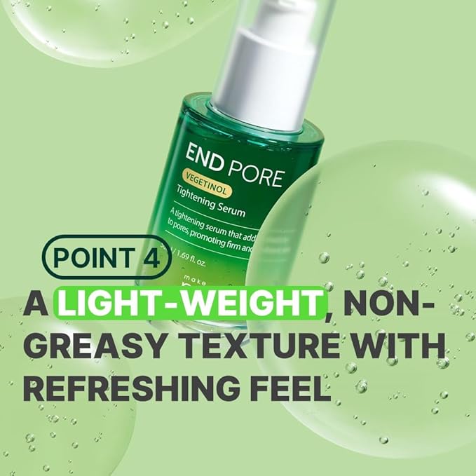 MAKE P:REM End Pore Vegetinol Tightening Serum, Pore Tightening Bakuchiol Serum with Vegan Collagen and Vitamin B Complex for Sensitive Skin, Korean Skin Care, 1.69 Fl. Oz, 50ml