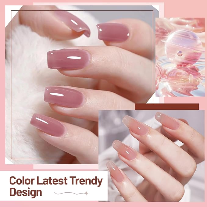 Jelly Nail Polish Set 6 Colors Nude Pink Pale Purple Jelly Quick Dry Nail Polish Set for Nail Art Manicure DIY Salon