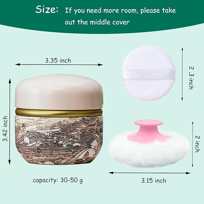 Body Powder Puff and Container for Dusting Powder, Women Powder Puff and Powder Case for Bath and Travel (Ancient City)