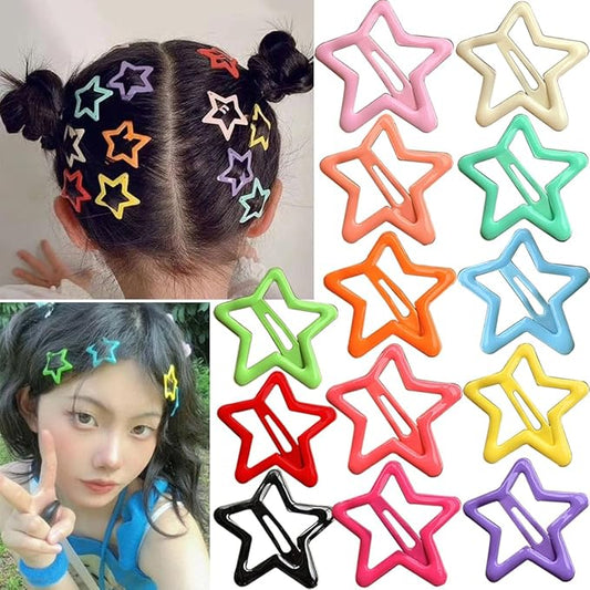 13 PCS 1.65" Metal Hair Accessories - Snap Barrettes with Non-Slip Star Clips for Girls in Multiple Colors