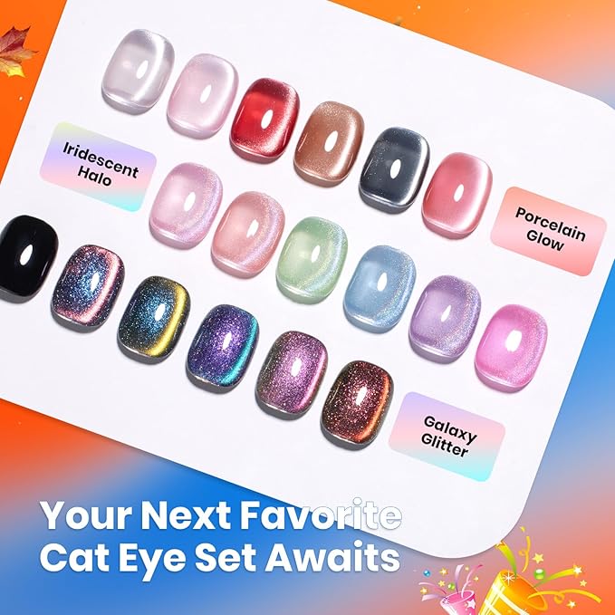 beetles Gel Polish Golden Mirage Cat Eye Gel Nail Polish Set - 6 Colors Pink Red Brown Green Blue Glitter Fall Gel Nail Kit, Magnetic Shine Soak Off UV Gel for Salon DIY Manicure Gift for Women