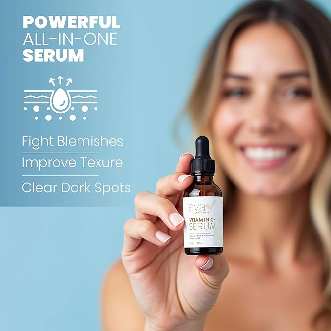 Eva Naturals Vitamin C Serum for Face – Anti Aging Dark Spot Remover with Retinol, Hyaluronic Acid, Niacinamide & Salicylic Acid – Face Serum for Women for Clear, Smooth, Radiant Skin