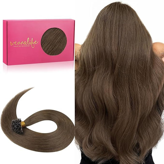 WENNALIFE U Tip Hair Extensions Human Hair, 50g 50s 24 Inch Light Ash Brown Remy Hair Extensions K Tip Hair Extension Real Human Hair Invisible Straight Keratin Hair Extensions