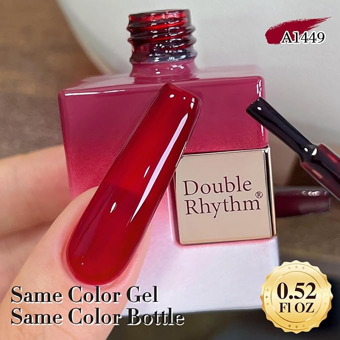 Double Rhythm 15ML Gel Polish Pure Sheer Same Color Same Bottle Soak Off Gel Polish Art Manicure Salon DIY at Home for Women (Translucent Red-A1449)