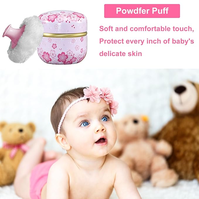 Body Powder Puff and Container for Dusting Powder, Women Powder Puff and Powder Case for Bath and Travel (Light Pink)