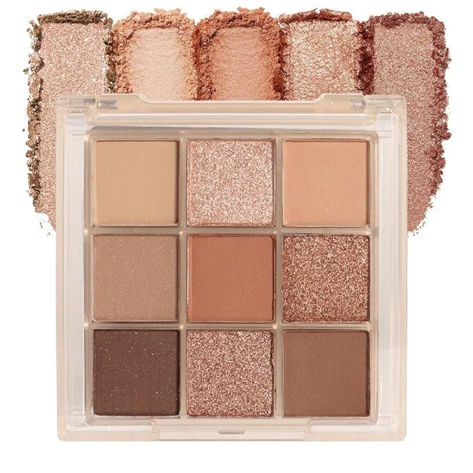 9 Colors Colorful Eyeshadow Palette Makeup,Rose Gold Brown Nude Matte Shimmer Neutral Eye Shadow Powder Palette,Naturing-Looking Long Lasting Waterproof