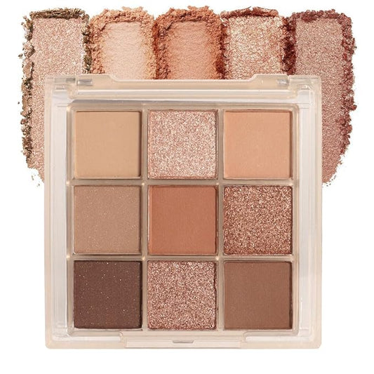 9 Colors Colorful Eyeshadow Palette Makeup,Rose Gold Brown Nude Matte Shimmer Neutral Eye Shadow Powder Palette,Naturing-Looking Long Lasting Waterproof