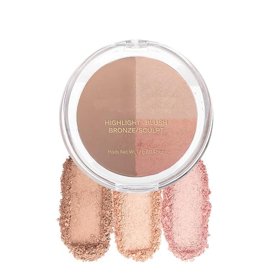 Baked Blush Highlight Bronze Powder 3-in-1 Contour Palette Sculpt Satin Silky Smooth Makeup Palettes Powder (001-Fair)