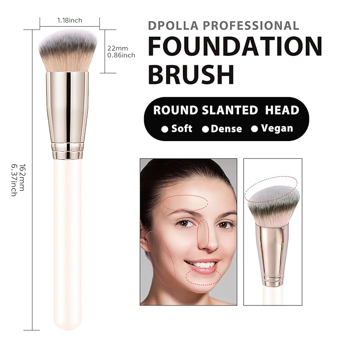 Makeup Brushes Dpolla Pro Foundation Brush and Flawless Concealer Brush Perfect for Any Look Premium Luxe Hair Contour Brush Perfect for Blending Liquid,Buffing,Cream,Sculpting,Mineral Makeup(White)
