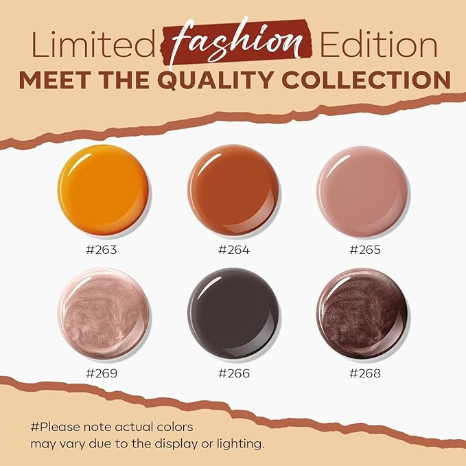 modelones Fall Orange Nail Polish Set 6 Colors, Nude Brown Maroon Gray Quick Dry Mini Nail Lacquer Kit, Nail Art DIY Home Salon Manicure Gifts for Women Girls