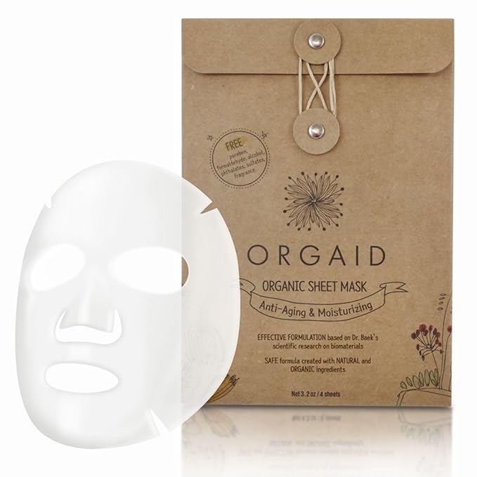 ORGAID Organic Sheet Mask | Made in USA (Anti-aging & Moisturizing, pack of 4)