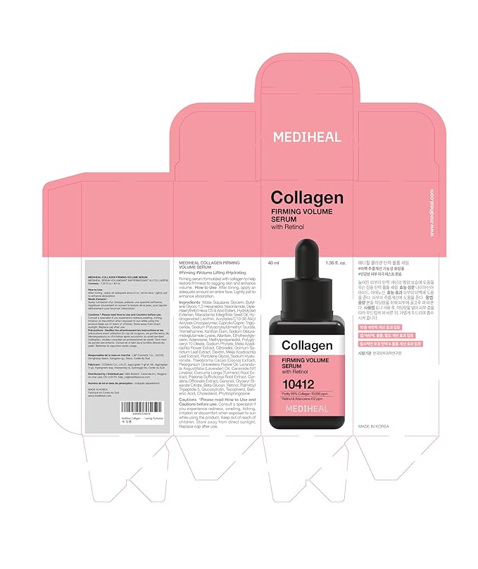 Mediheal Collagen Firming Volume Serum with Retinol 1.35 fl oz - Face Serum for Korean Glass Skin Look, Anti-Wrinkle, Pore Care & Long-Lasting Hydration