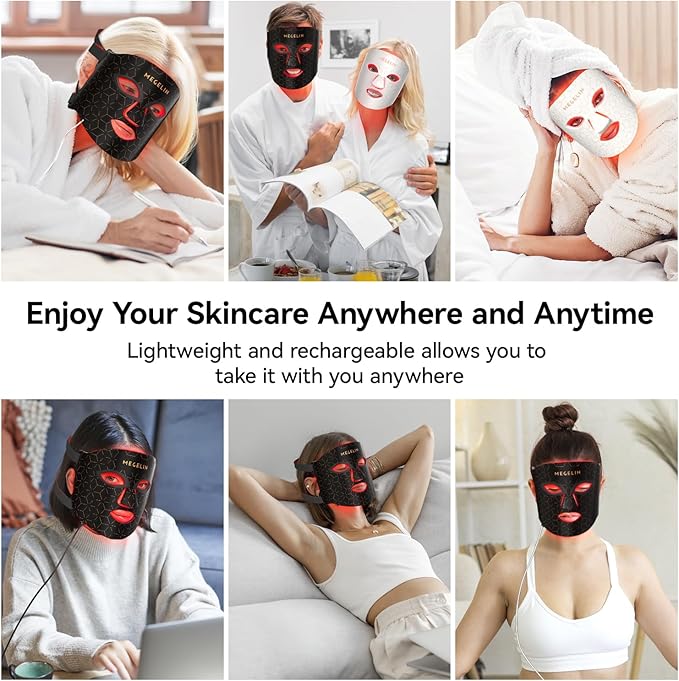 MEGELIN 7 Colors Led Light Therapy Facial Mask, Face Light Therapy Mask for Face, Reduce Wrinkles Smooth Skin, Infrared Light Skin Rejuvenation
