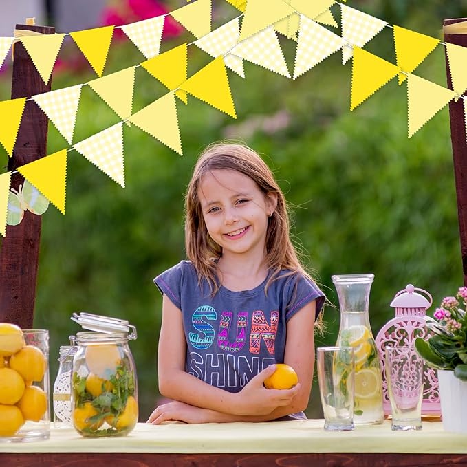 33 Ft Hanging Banner Decoration Triangle Flag Yellow Pennant Plaid Fabric Bunting Garland for Birthday Baby Shower Party Supplies