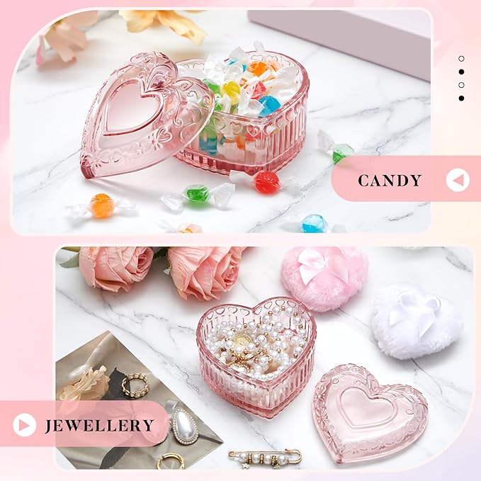 Tioncy 3 Pcs Large Body Powder Puff and Container Powder Container with Puff Crystal Soft Washable Reusable Velour Face Glitter Wet Dry Makeup(Pink,Heart)