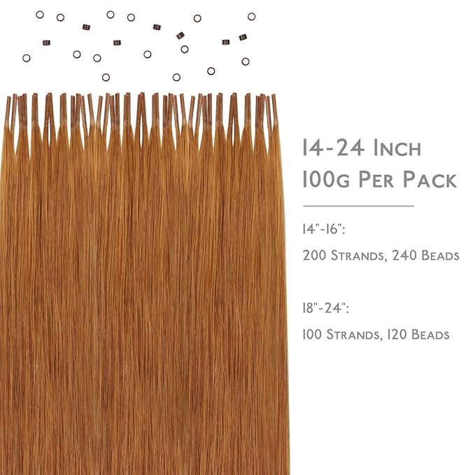 WENNALIFE I Tip Hair Extensions Real Human Hair, 100g 200s 16 Inch Auburn Ginger Remy Itip Human Hair Extensions Invisible Itips Straight I Tips Cold Fusion Extensions