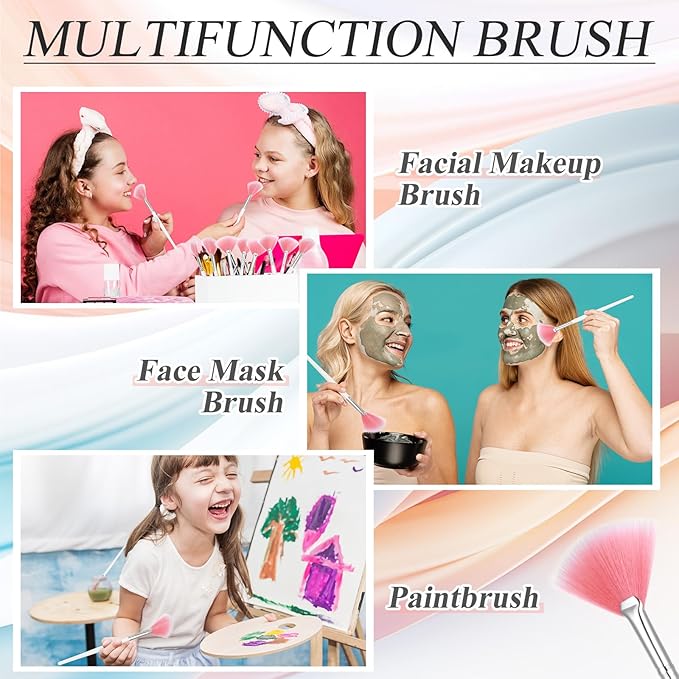 12 Pcs Soft Facial Fan Brush Blush Makeup Brush Face Mask Acid Applicator Multi Use Cosmetic Tools for Peel Mask Makeup for Mud Cream(Black)