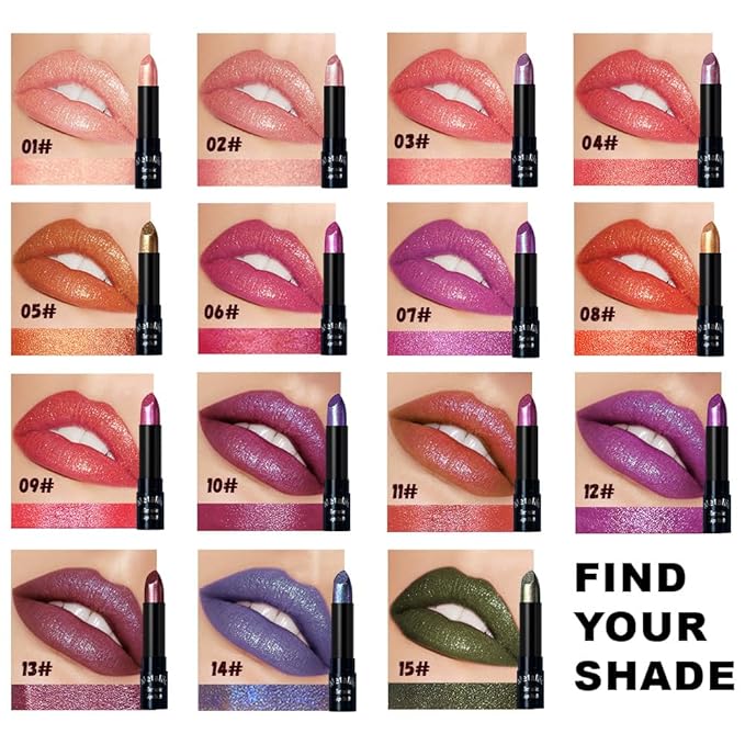3Pcs Metallic Lipstick for Women,Lightweight Non-Drying Shimmer Frosted Lipsticks Kit Set,Glitter Lip Gloss Stain Long Lasting Waterproof No Smudge Proof No Transfer 12 Hour,Cruelty-Free Makeup (A)