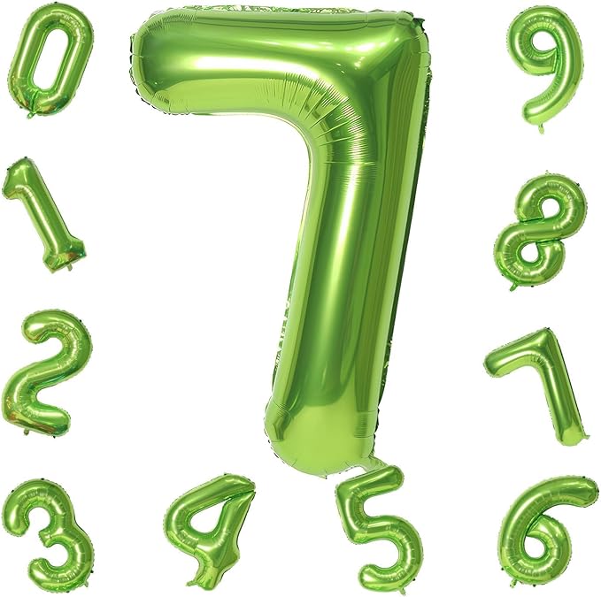40'' Green Number 7 Balloons, Giant Self Inflating Foil Number Balloons Set 0-9, Large Digital 7 Helium Balloon for Girls Boys 7th Jungle Birthday Party Decorations Anniversary Photo Shoot Supplies