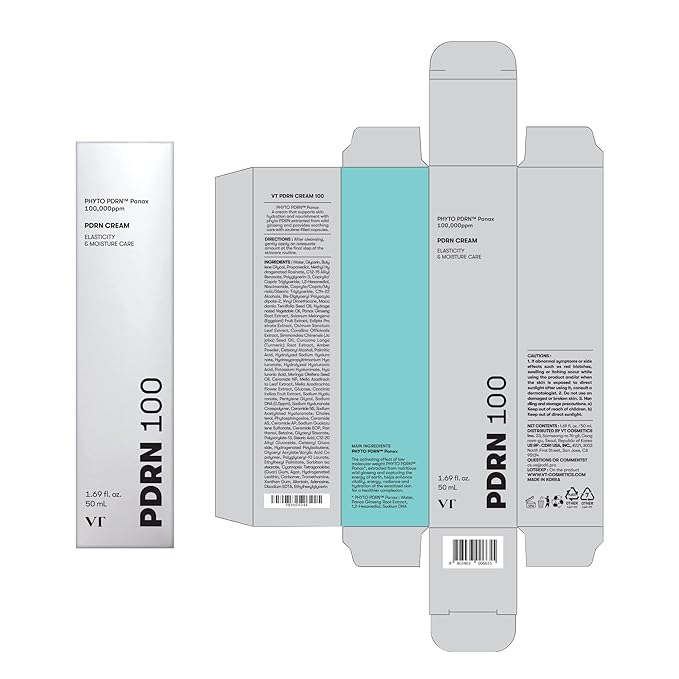 VT COSMETICS PDRN Cream 100, Nourishing & Restorative Moisturizer with 100,000 ppm Vegan PDRN, Lightweight Hydrating Cream for Glowy Glass Skin, Korean Skincare