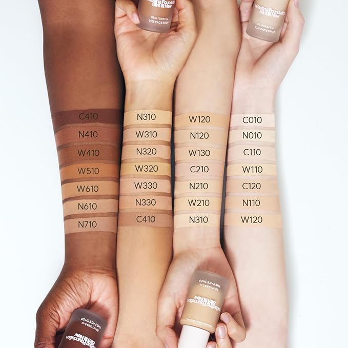 THE FACE SHOP Ink Lasting Liquid Foundation, Full Coverage, 72‑Hour Wear Semi‑Matte Finish, Makeup with Bakuchiol, W410 Walnut, 0.84 Fl. Oz.