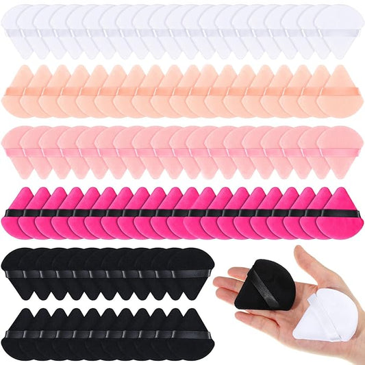 Meanplan 100 Pcs Powder Puff Face Soft Makeup Sponge Triangle Powder Puffs for Loose Velour Cosmetic Foundation Wet Dry Sponge Makeup Tools(Vivid Colors)