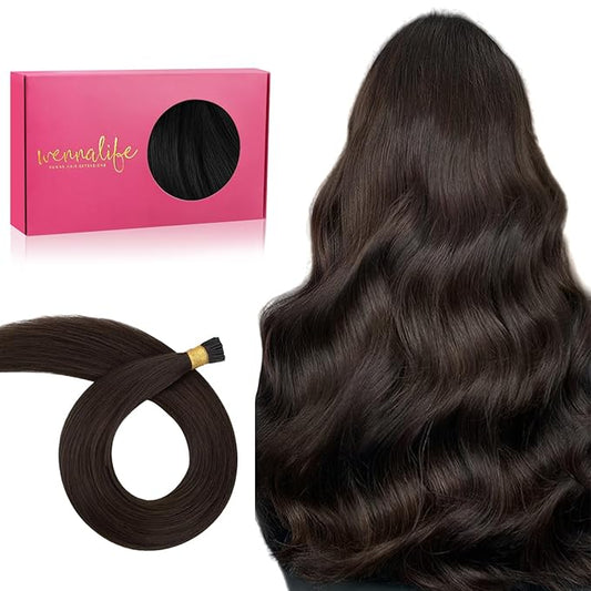 WENNALIFE I Tip Hair Extensions Human Hair, 50g 50s 24 Inch Light Dark Brown Remy Itip Human Hair Extensions Invisible Itips Straight I Tips Fusion Extensions Real Human Hair