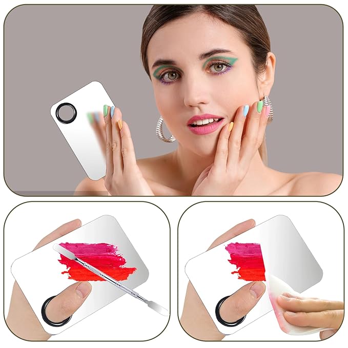 2 Set Makeup Mixing Palette,Stainless Steel Makeup Palette with Spatula Professional Make up Artist Must haves,Suitable for Mixing Foundation Make up Eye Shadow and Nail 