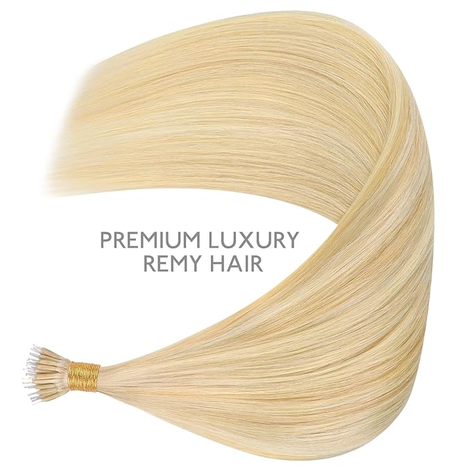 WENNALIFE Nano Bead Hair Extensions, 50g 50s 18 Inch Human Hair Light Blonde Highlighted Golden Blonde Real Invisible Nano Ring