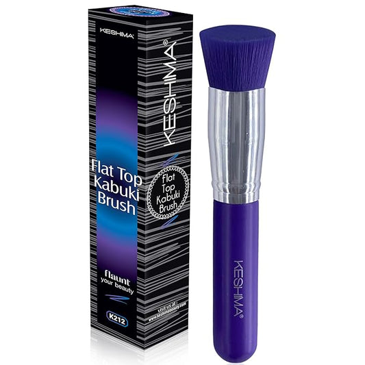 Keshima Foundation Brush Flat Top Kabuki - Premium Foundation Brush for Liquid Makeup, Cream, and Powder - Buffing, Blending, and Face (Regular Size, Neon Purple)
