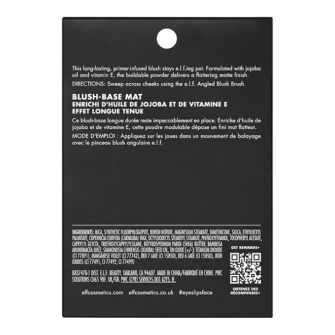 e.l.f. Primer-Infused Matte Blush, Long-Lasting, Lightweight & Buildable Powder Blush, Delivers A Matte Finish, Vegan & Cruelty-Free, Always Fresh