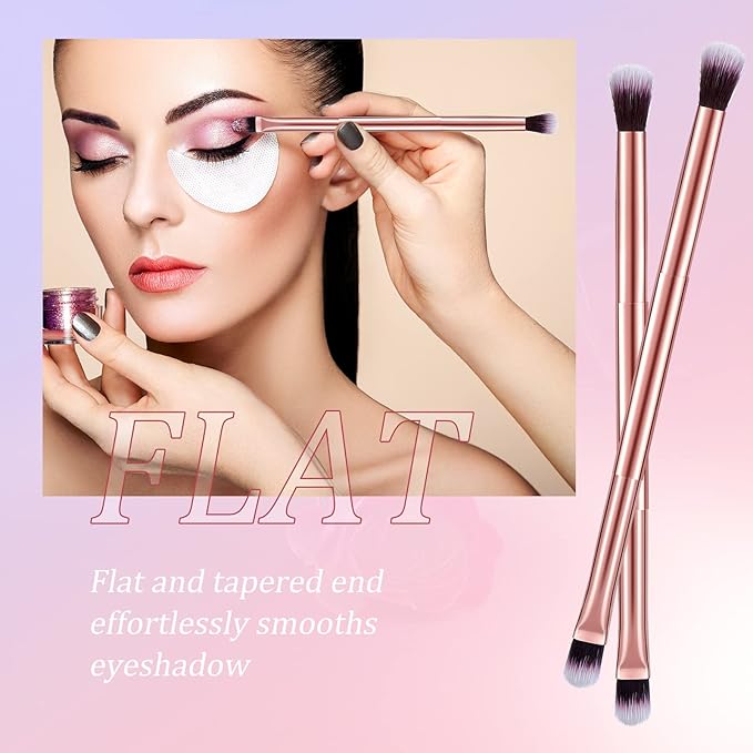 12 Pcs Eyeshadow Smudge Brush 2 in 1 Eyeshadow Double Ended Concealer Brush Under Eye Small Soft Firm Pointed Foundation Makeup Applicator for Blending Liner(Rose Gold)