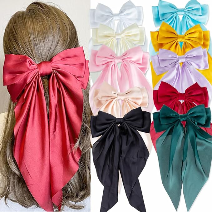 10 PCS Hair Bows,Hair Bows for Women,Hair Ribbons,Oversized Long-tail Cute Aesthetic Hair Accessories,Large Hair Barrettes for Women,Big Hair Bow,Big Bows for Girls