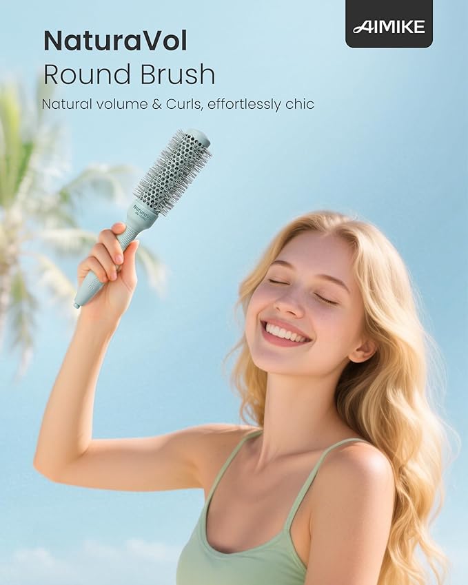 AIMIKE NaturaVol Round Brush for Blow Out, Small Round Hair Brush Nano Thermal Ceramic & Ionic Tech, for Blow Drying & Salon-like Styling at Home, Maximum Volume Shine -2.1” Overall Dia for Short Hair