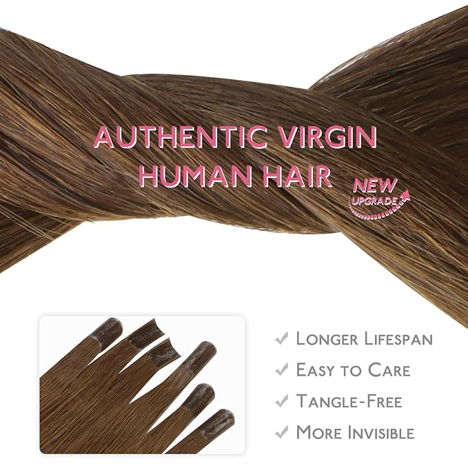 WENNALIFE U Tip Human Hair Extensions, 50g 50s 24 Inch Light Auburn Brown Remy Invisible Straight Keratin K Tip Real Human Hair