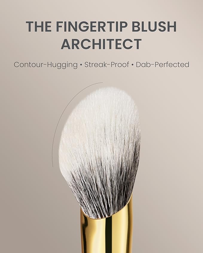 Desert Oak Series Fingertip Contour Brush - Finger-Shaped Dual Goat Hair for Seamless Blush & Sculpting, Bubinga Handle & Brass Ferrule (CM 187)