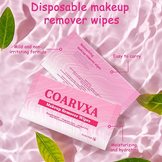 100 Count Makeup Remover Wipes Mini Makeup Wipes Travel Face makeup wipes Individually Wrap For Mascara Lipstick Oil Dirt Face Skin Hypoallergenic Alcohol-Free