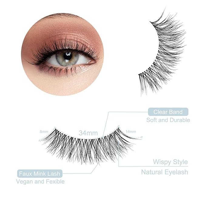 Wispy Lashes Natural Look Cat Eye Lash NINGLASH False Eyelashes Clear Band Fake Eyelash 14mm Faux Lashes Strips 5 Pairs Lash Pack