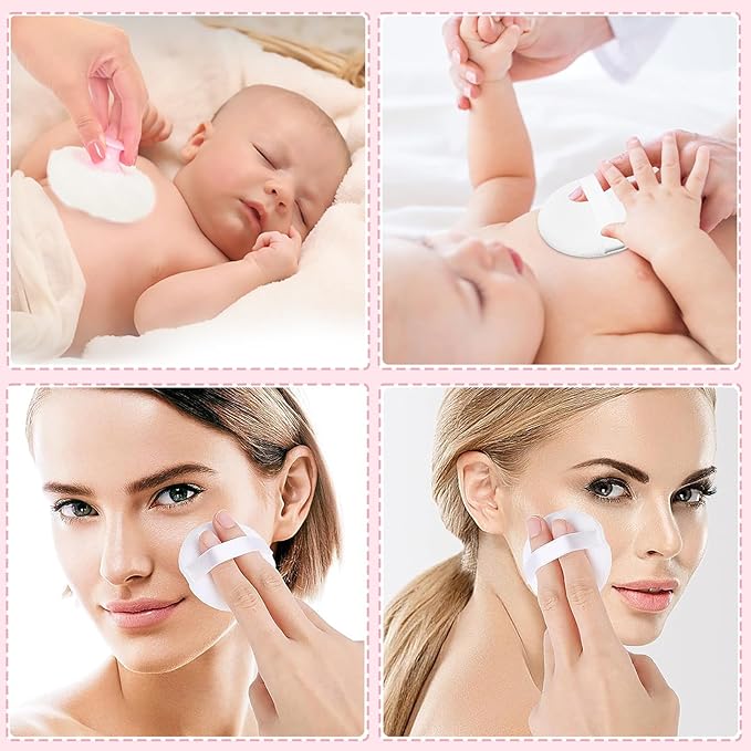 SHIMIDO Body Powder Puff and Container, 3.15" Portable Empty Body Powder Container for Baby Women's Loose Dusting Powder, Powder Case Box with Lids for Bath, Travel and Home Use (Old time)